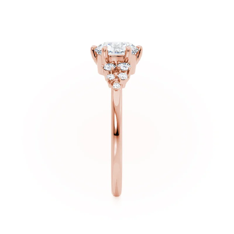 ALYA - Oval Moissanite Starburst Cluster Shoulder Set Engagement Ring 18k Rose Gold