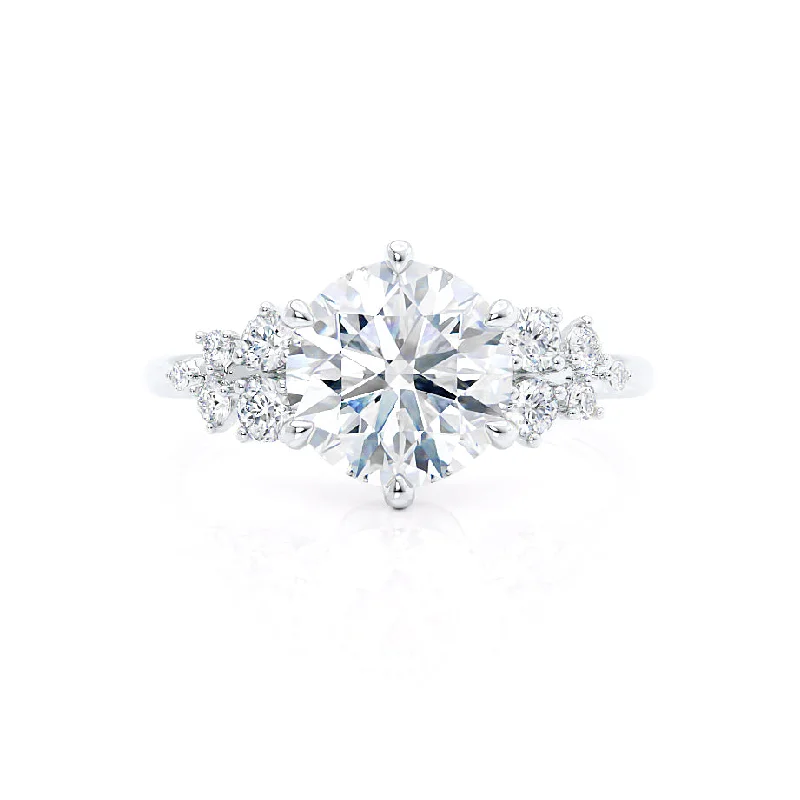 ALYA - Round Lab Diamond Starburst Cluster Shoulder Set Engagement Ring 950 Platinum