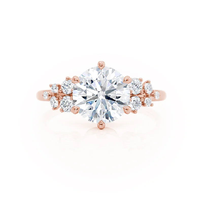 ALYA - Round Moissanite Starburst Cluster Shoulder Set Engagement Ring 18k Rose Gold