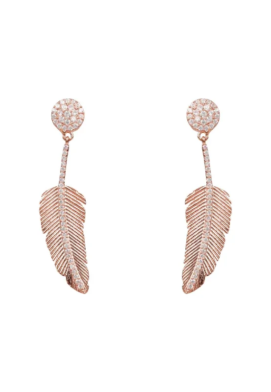 Angelic Feather Drop Earrings Rose Gold