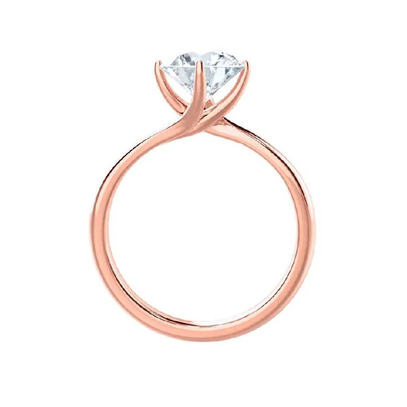 ANNORA - Round Moissanite 18k Rose Gold Twist Solitaire Ring