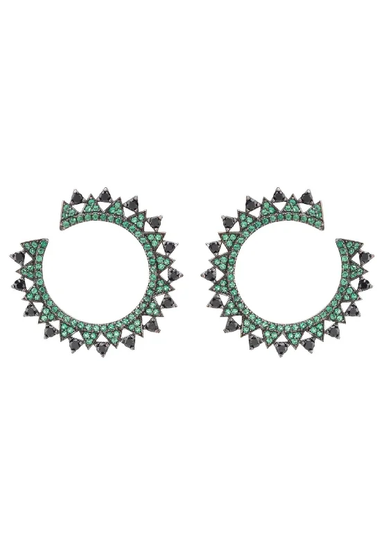 Apollo Hoops Emerald Green And Black Silver Oxidised