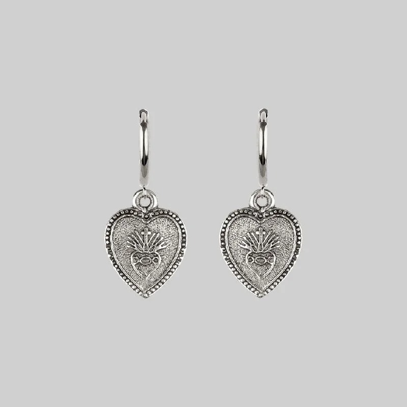 ARDOUR. Sacred Heart Hoop Earrings - Silver