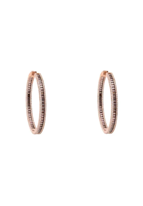 Baguette Large Hoop Large Earrings Rosegold Champagne