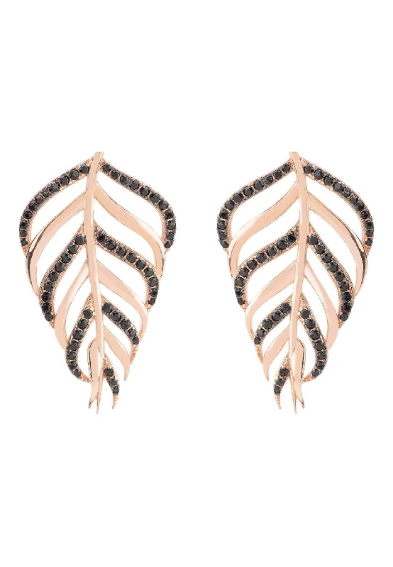 Bali Leaf Stud Earrings Black Rosegold