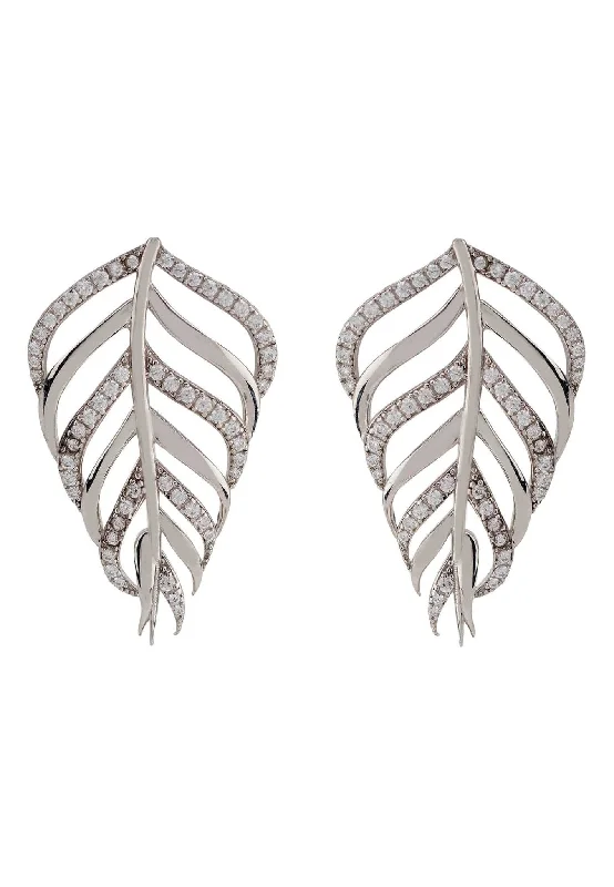 Bali Leaf Stud Earrings Silver Oxidised