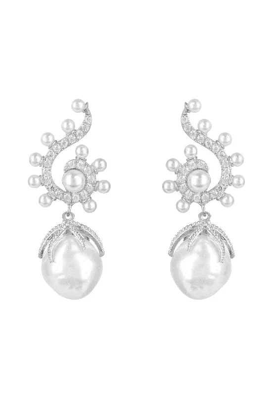 Baroque Pearl Poseidon Gemstone Drop Earrings White Silver