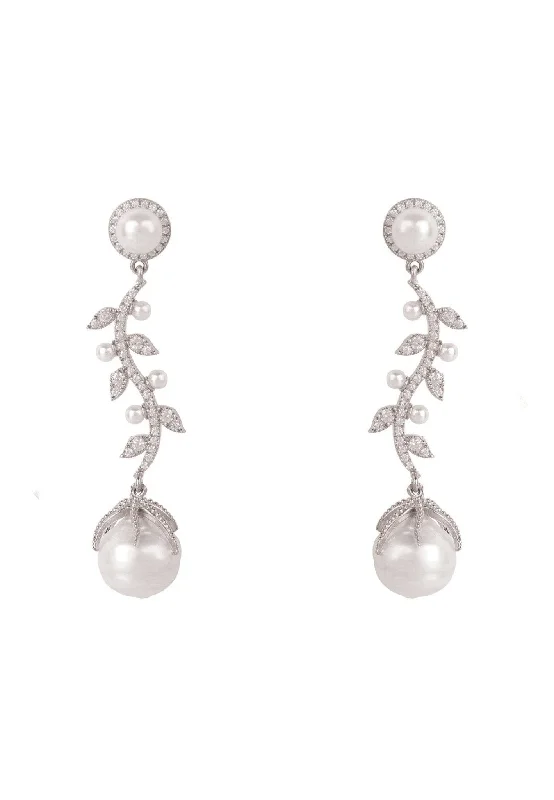 Baroque Pearl Trailing Flowers Earrings Silver