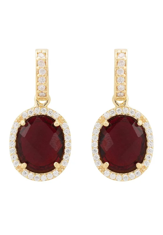 Beatrice Oval Gemstone Drop Earrings Gold Garnet