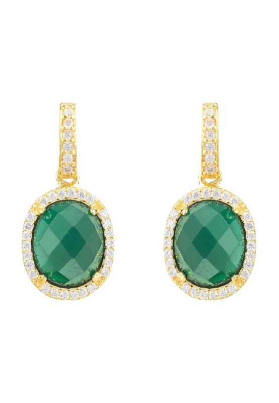 Beatrice Oval Gemstone Drop Earrings Gold Green Onyx