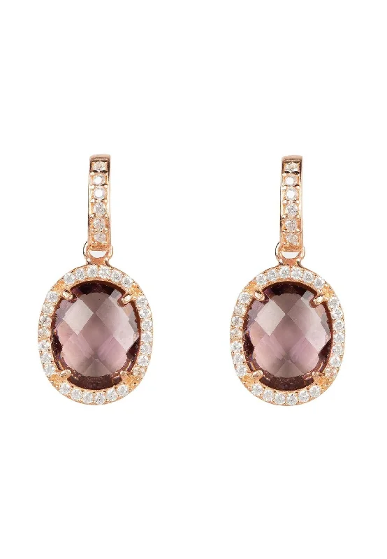 Beatrice Oval Gemstone Drop Earrings Rose Gold Amethyst Hydro