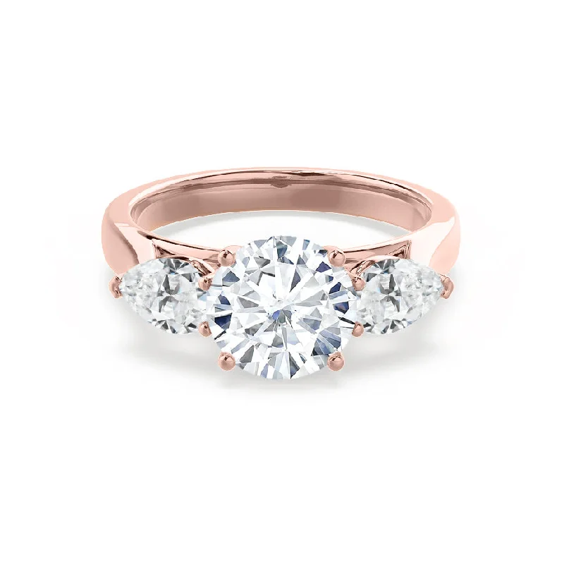 BLOSSOM - Round Moissanite & Pear Cut Diamond 18k Rose Gold Trilogy