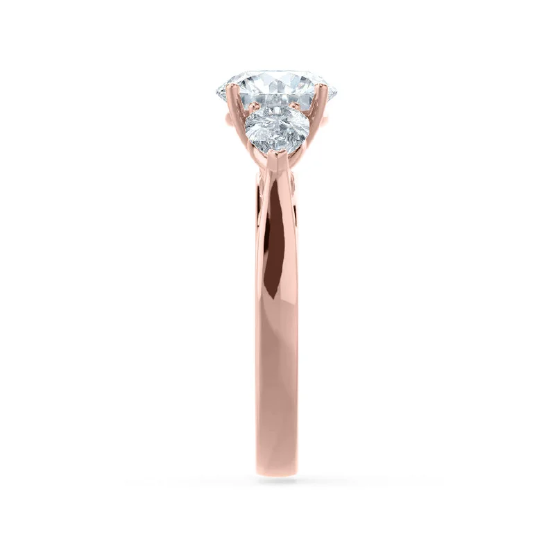 BLOSSOM - Round Moissanite & Pear Cut Diamond 18k Rose Gold Trilogy