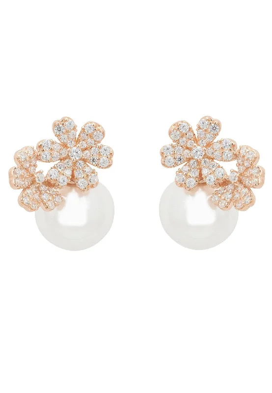 Bouquet And Pearl Stud Earrings Rosegold