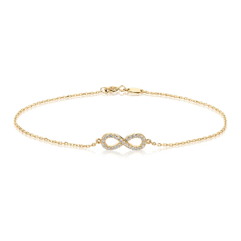 Bracelet with diamond simulants in 10 carat yellow gold