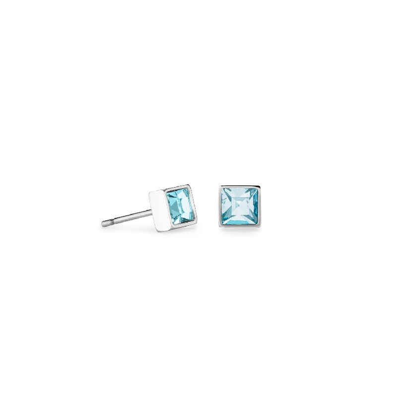 Brilliant Square small earrings silver aqua