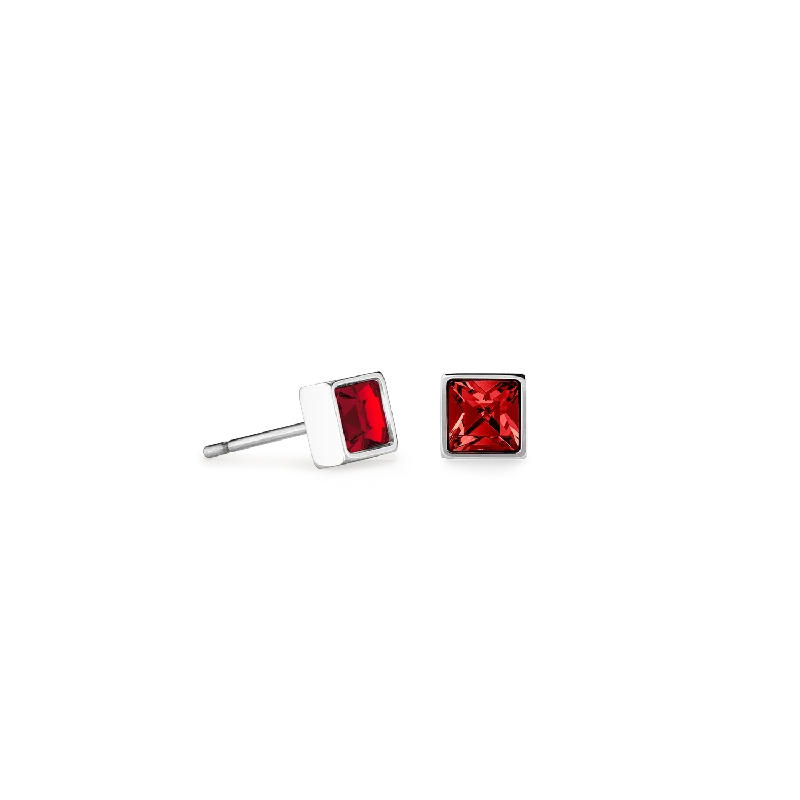 Brilliant Square small earrings silver red