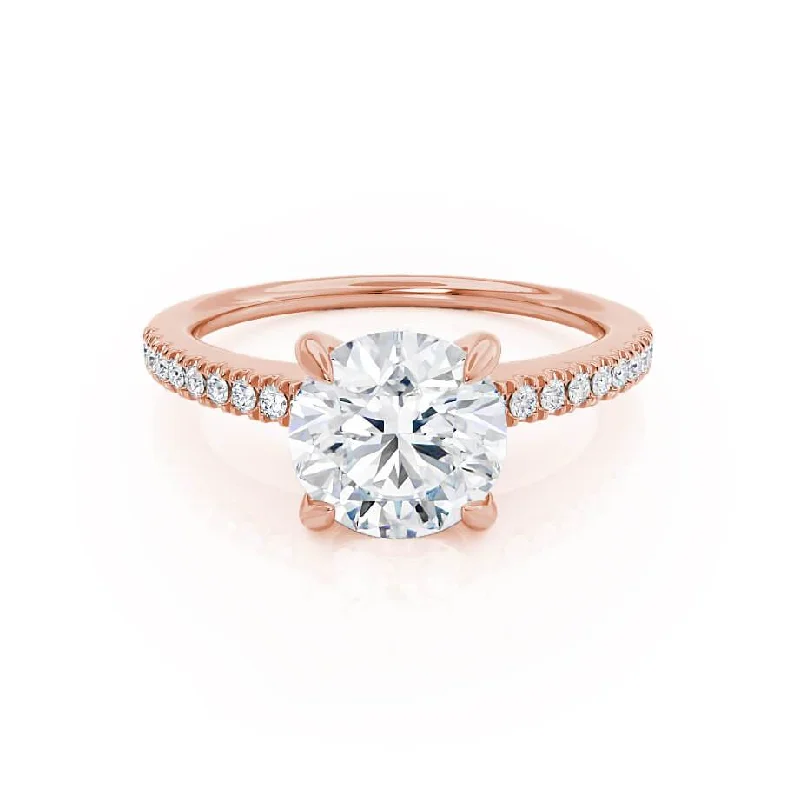 CATALINA - Round Moissanite 18k Rose Gold Shoulder Set Ring