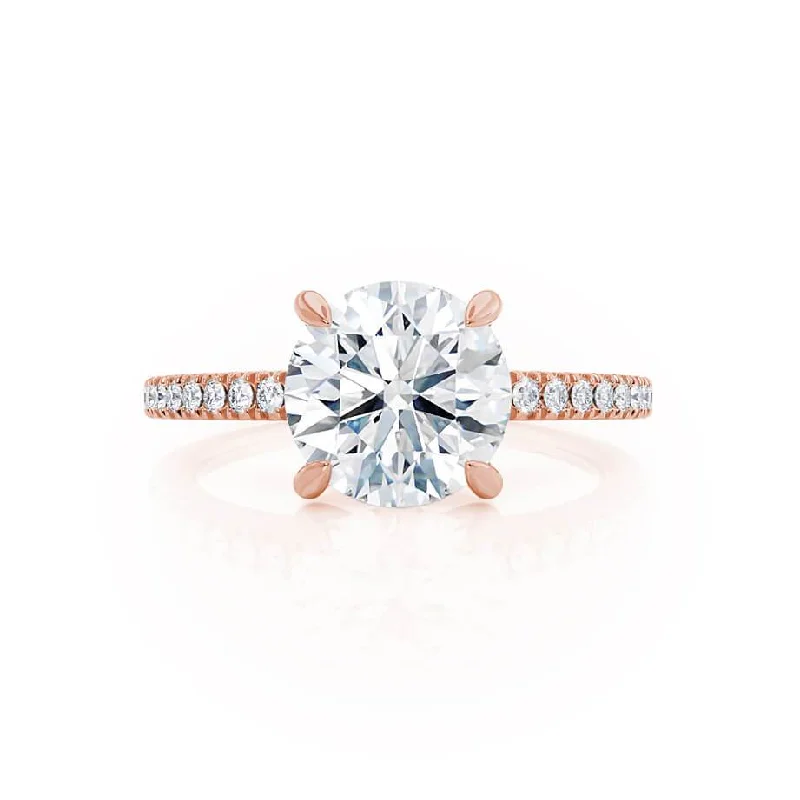 CATALINA - Round Moissanite 18k Rose Gold Shoulder Set Ring