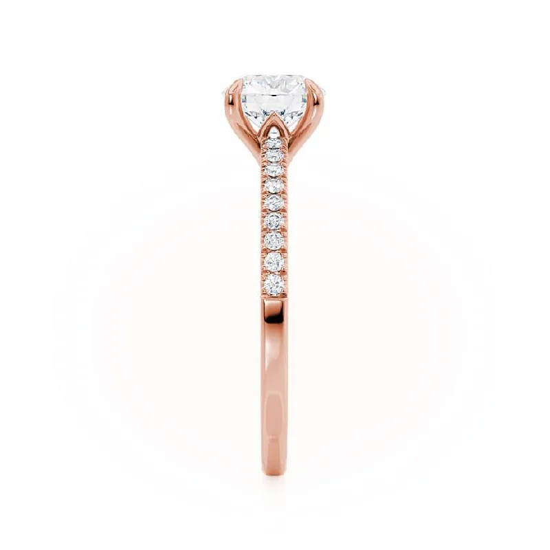 CATALINA - Round Moissanite 18k Rose Gold Shoulder Set Ring