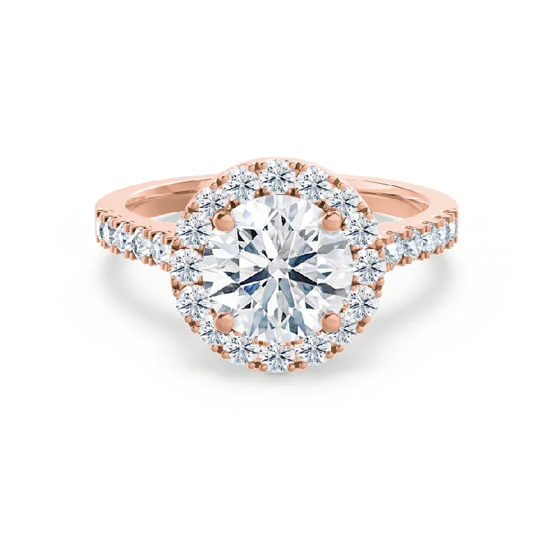 CECILY - Round Moissanite & Diamond 18k Rose Gold Halo