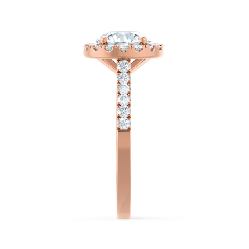 CECILY - Round Moissanite & Diamond 18k Rose Gold Halo