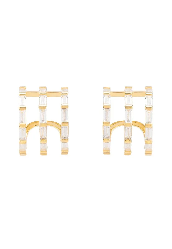 Chunky Triple Baguette Hoops Gold