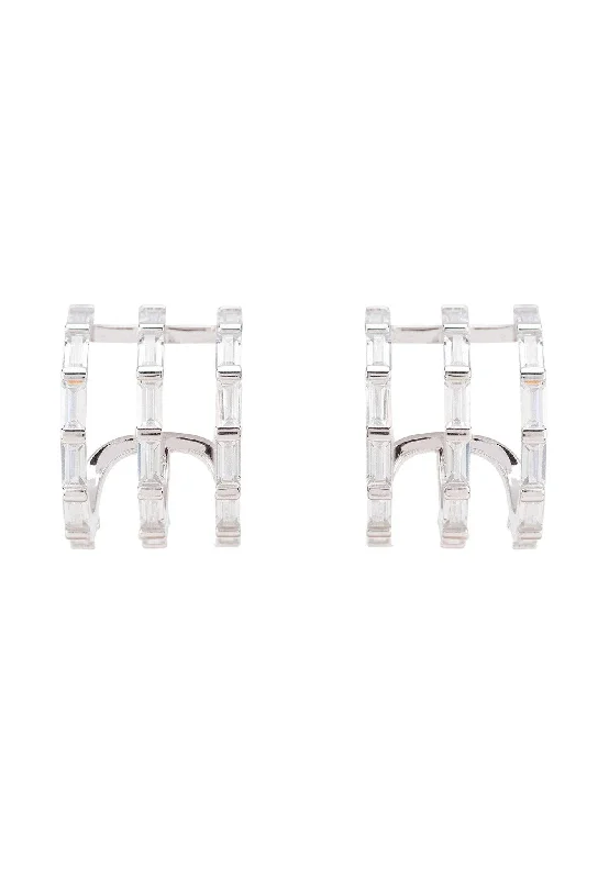 Chunky Triple Baguette Hoops Silver