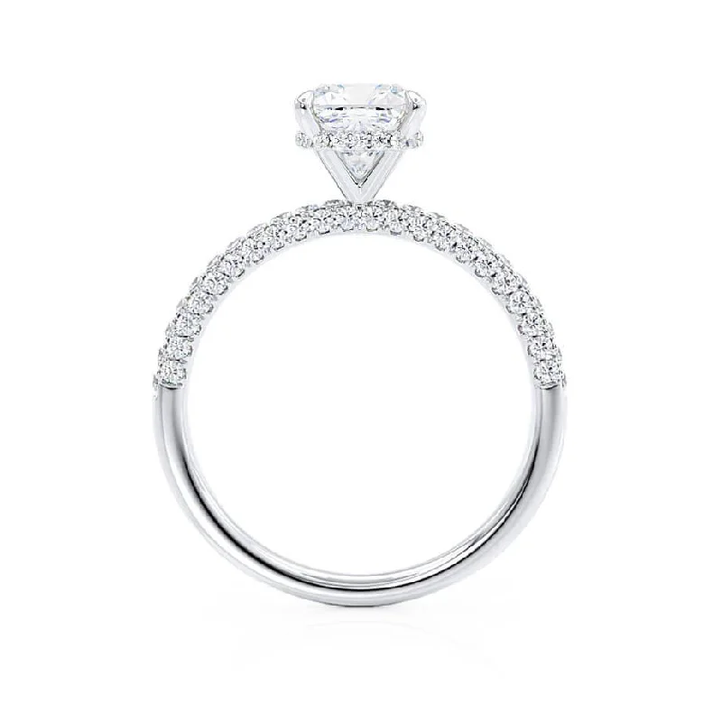 COCO - Cushion Cut Lab Diamond Platinum Petite Hidden Halo Triple Pavé