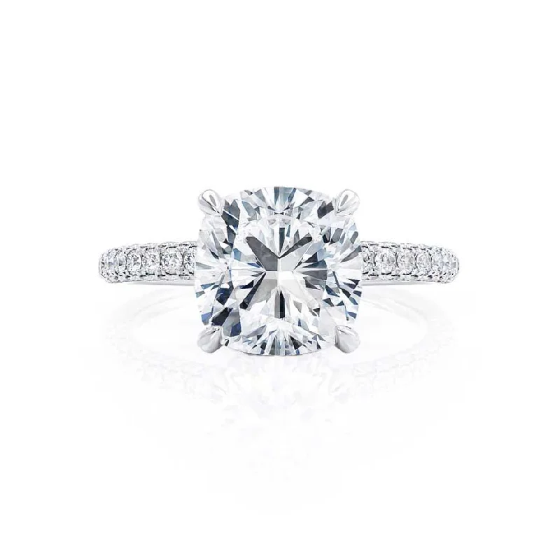 COCO - Cushion Cut Lab Diamond Platinum Petite Hidden Halo Triple Pavé