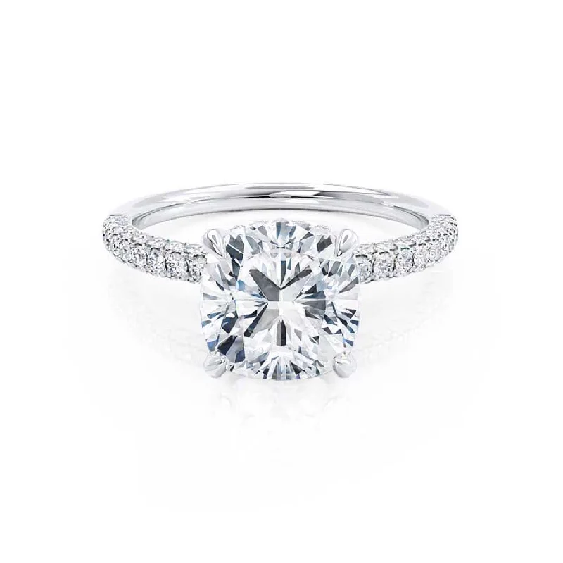 COCO - Cushion Cut Lab Diamond Platinum Petite Hidden Halo Triple Pavé