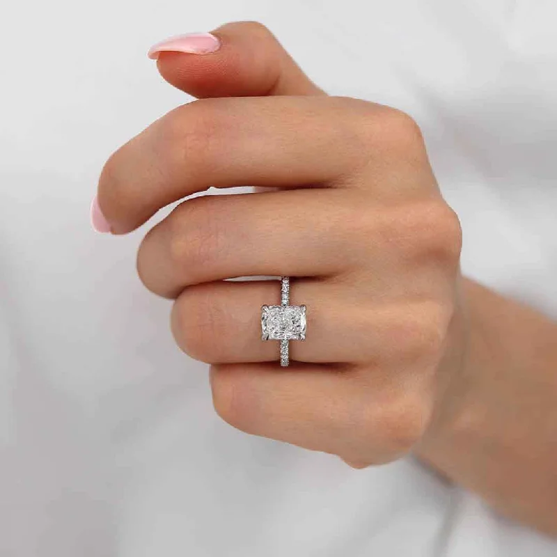 COCO - Elongated Cushion Cut Lab Diamond Platinum Petite Hidden Halo Triple Pavé