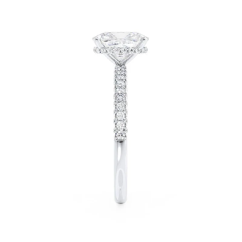 COCO - Elongated Cushion Cut Lab Diamond Platinum Petite Hidden Halo Triple Pavé