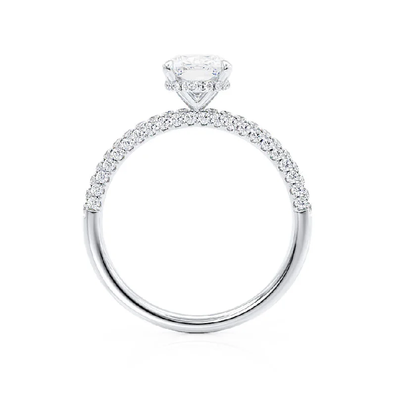 COCO - Elongated Cushion Cut Lab Diamond Platinum Petite Hidden Halo Triple Pavé