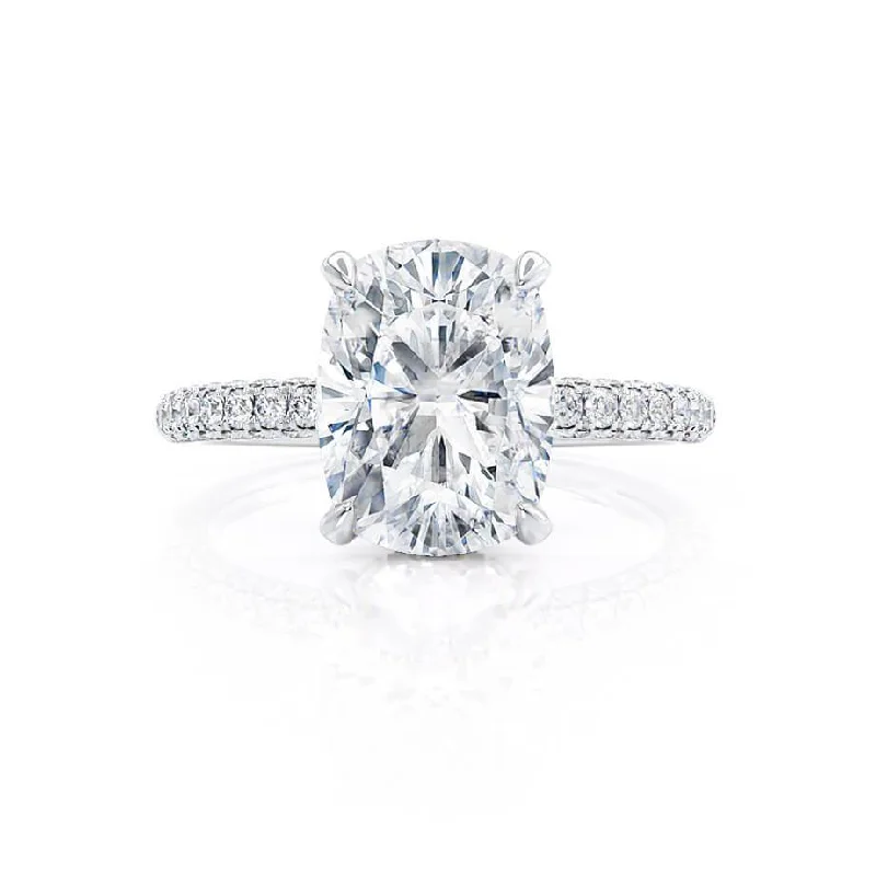 COCO - Elongated Cushion Cut Lab Diamond Platinum Petite Hidden Halo Triple Pavé