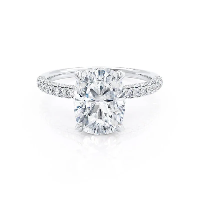 COCO - Elongated Cushion Cut Lab Diamond Platinum Petite Hidden Halo Triple Pavé