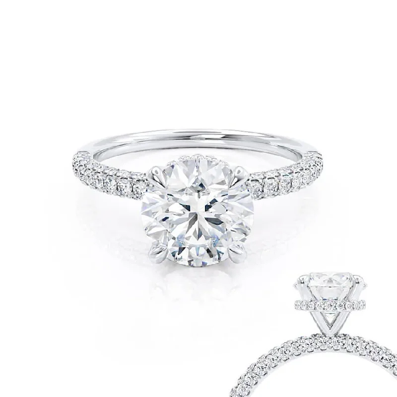 COCO - Round Lab Diamond Platinum Petite Hidden Halo Triple Pavé Shoulder Set Ring