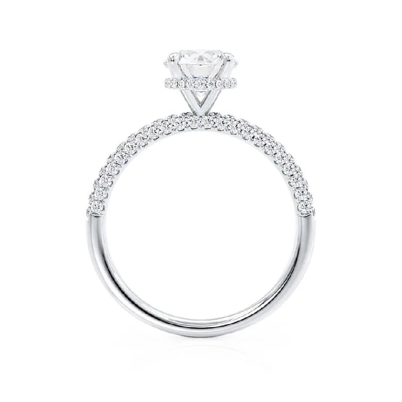 COCO - Round Lab Diamond Platinum Petite Hidden Halo Triple Pavé Shoulder Set Ring