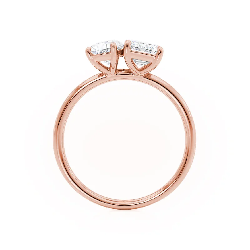 COMET - Toi Et Moi Moissanite Emerald & Pear Cut Ring 18k Rose Gold