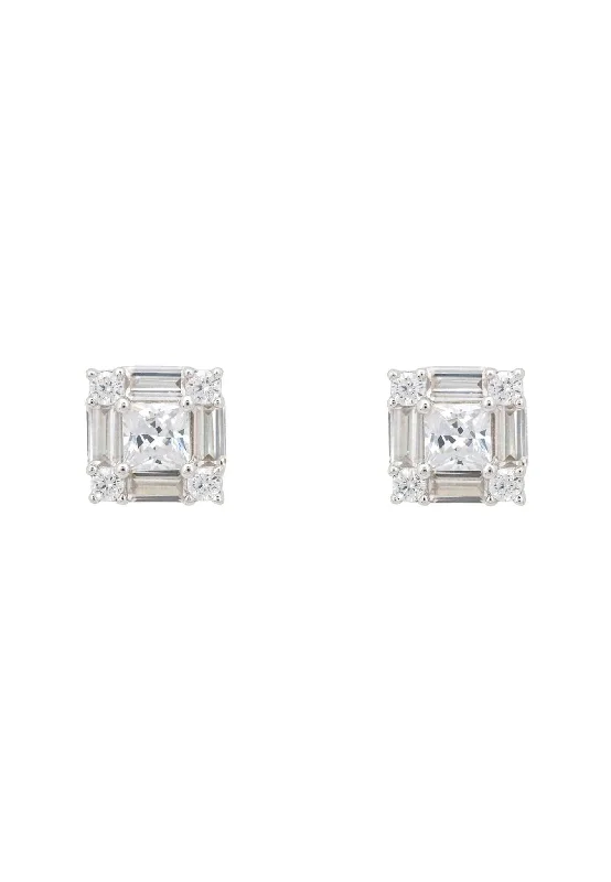 Cushion Cut Solitaire Earrings Silver