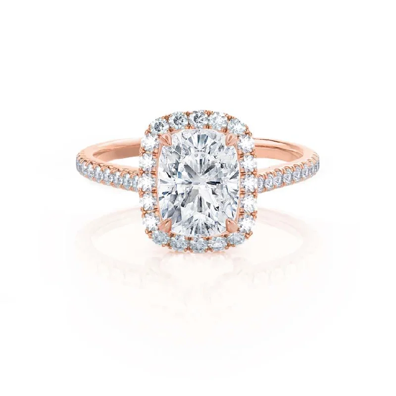 DARLEY - Moissanite Elongated Cushion Micro Pavé 18k Rose Gold Halo