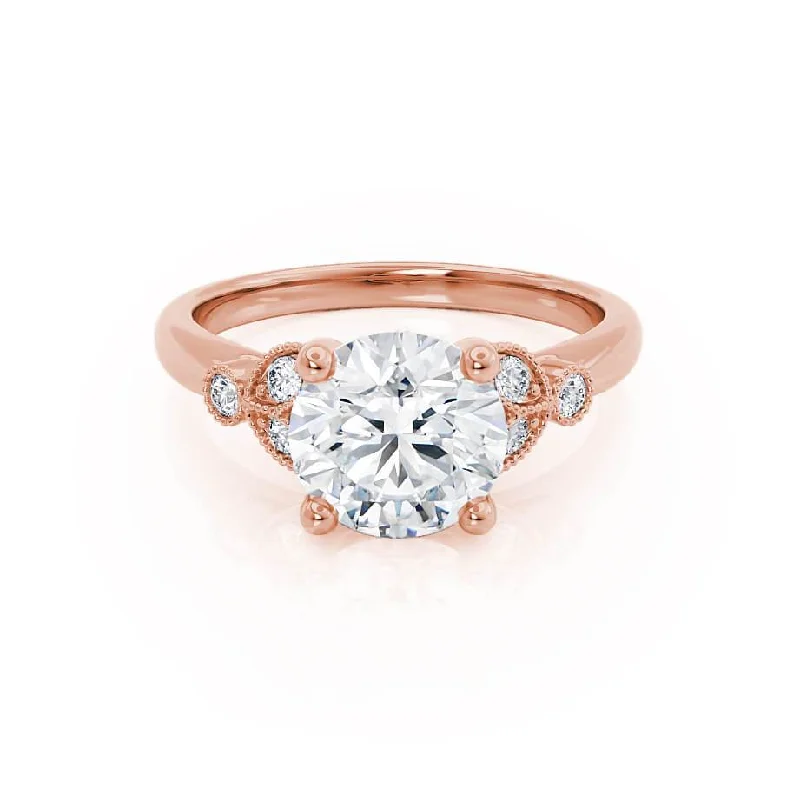 DELILAH - Round Moissanite 18k Rose Gold Shoulder Set Ring