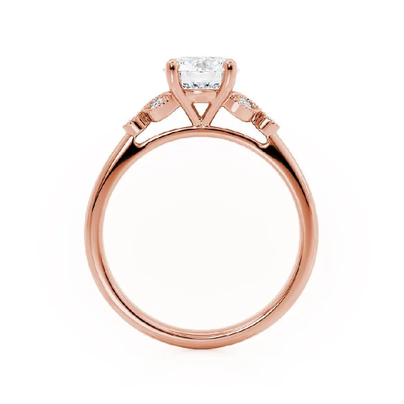 DELILAH - Round Moissanite 18k Rose Gold Shoulder Set Ring