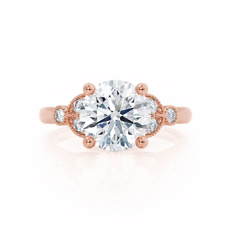 DELILAH - Round Moissanite 18k Rose Gold Shoulder Set Ring