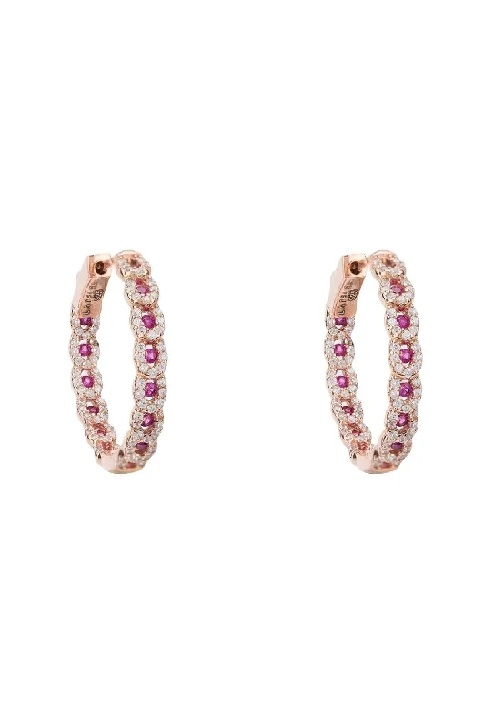 Duchess Hoop Earrings Rosegold Ruby Pink