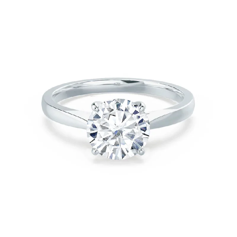 ELENA - Round Lab Diamond Solitaire 950 Platinum Cathedral Ring