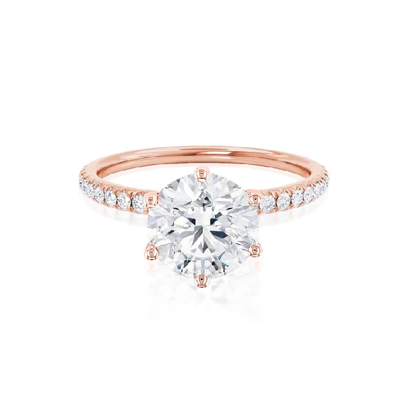 LILLIE LUXE - Round Moissanite & Diamond 18k Rose Gold Shoulder Set Ring