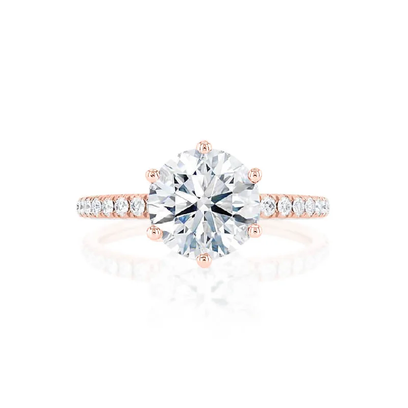 LILLIE LUXE - Round Moissanite & Diamond 18k Rose Gold Shoulder Set Ring