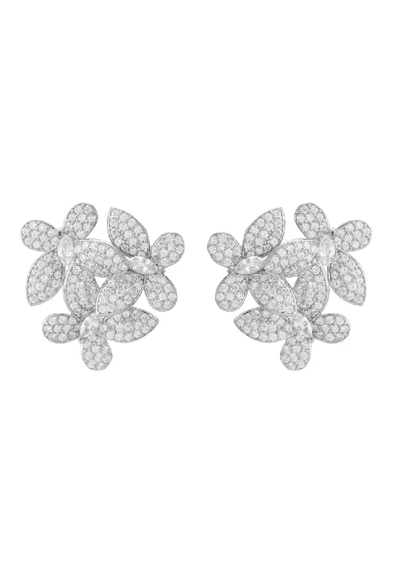 Flowers Large Stud Earrings Silver