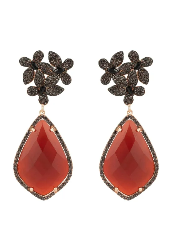 Flowers Teardrop Carnelian Chocolate Cz Rosegold